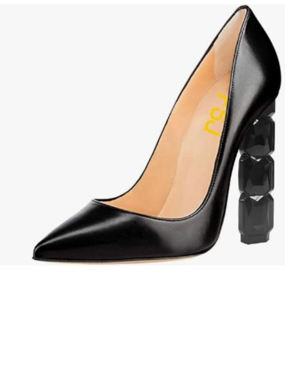 FSJ Black Jeweled High Heel Pointed Toe Slip On Sparkling Crystal Bead Heel Pump